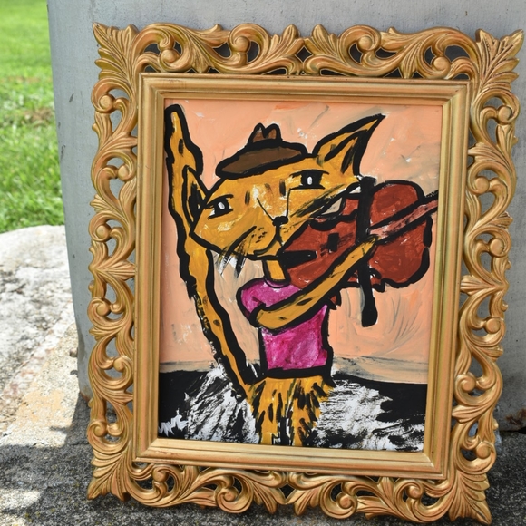 Hand Crafted Other - Original Folk Art Cat Playing Violin